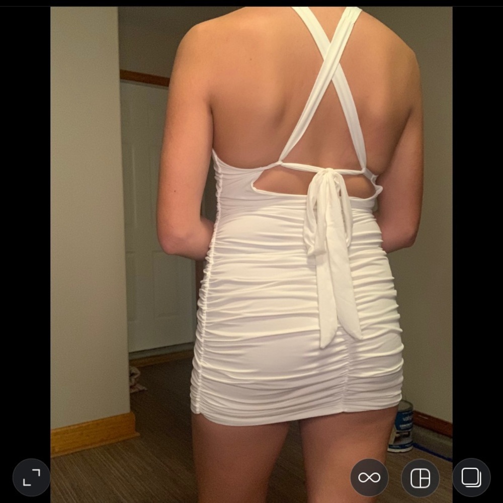 White Ruched Dress - Picture 3 of 6